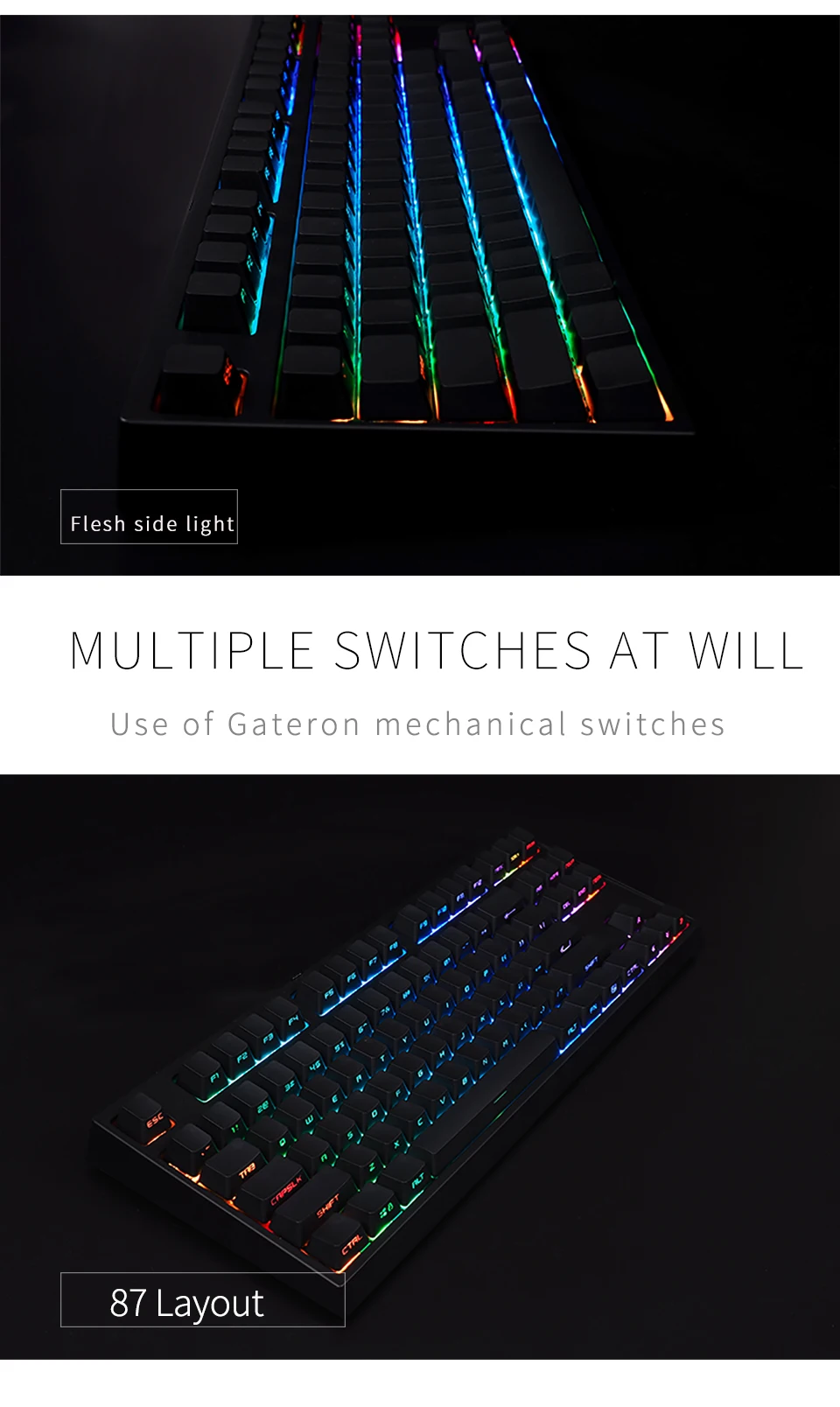 Keycool 87RGB механическая клавиатура PBT боковой люминесцентный ключ шляпа Gateron переключатель настольная игровая клавиатура