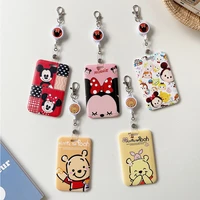 women men work card holder keychain cute minnie mouse retractable credit cardholder keyring bank id holder badge bus card cover
