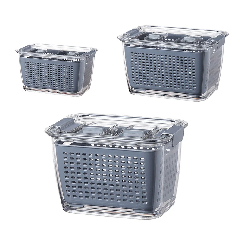 

Kitchen Plastic Storage Box Fresh-Keeping Box Refrigerator Fruit Vegetable Drain Crisper Kitchen Storage Containers With Lid