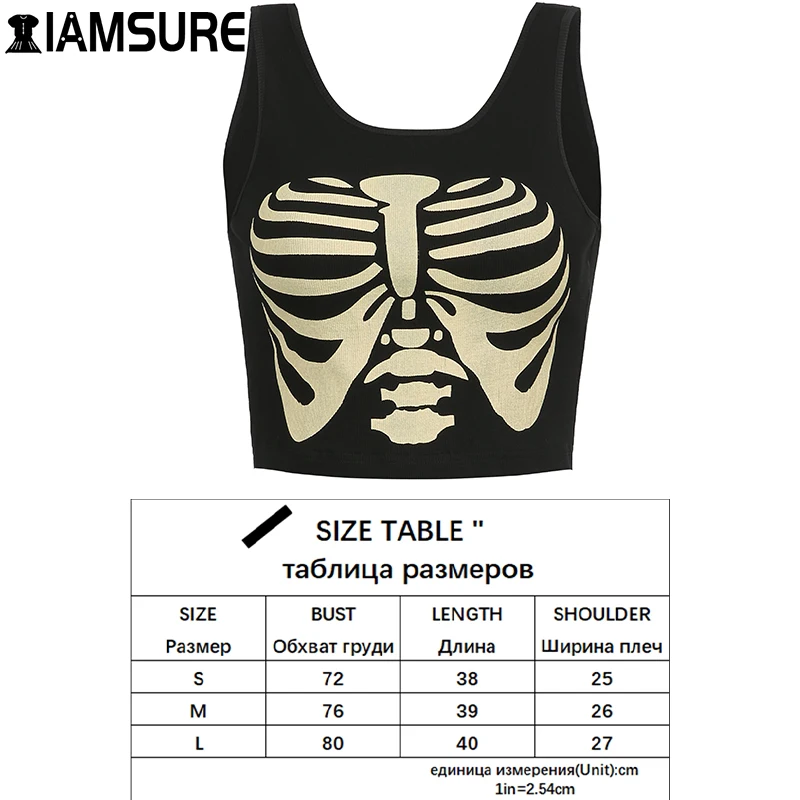 

IAMSURE Cool Dark Pattern Printed Ribbed Tanks Y2K Aesthetic Sexy Sleeveless Crop Tops Women 2021 Fashion Casual Streetwear Vest