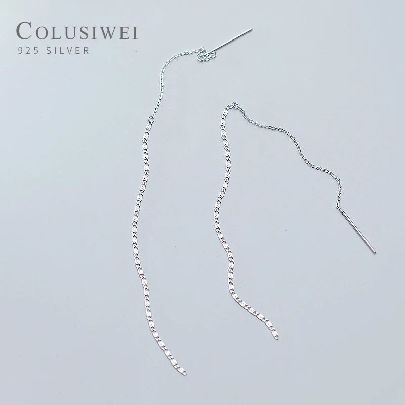 Colusiwei 925 пробы длинная Серебряная цепочка простые линии Висячие серьги для женщин