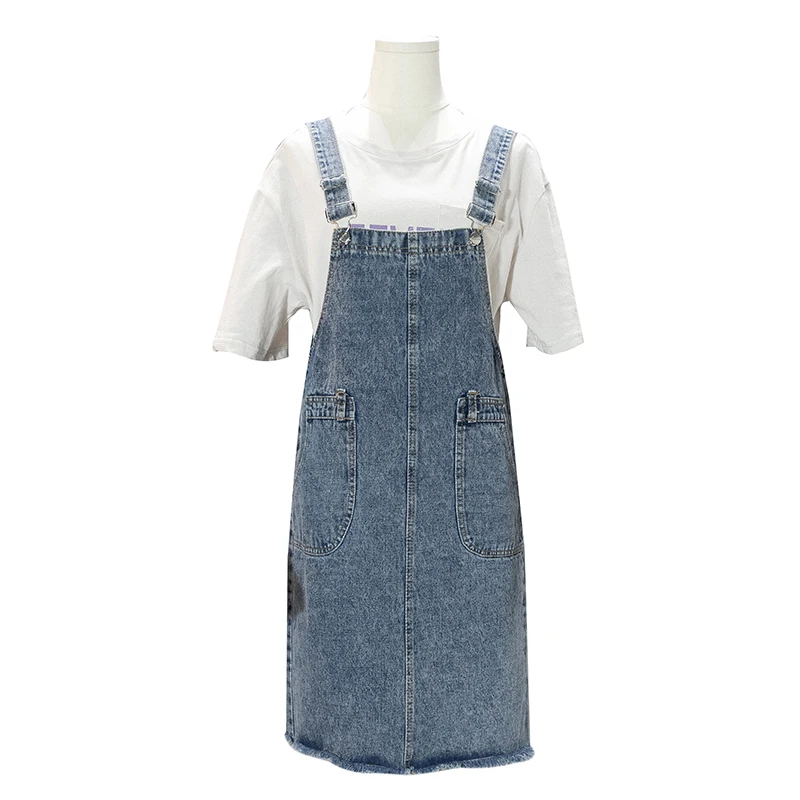 

4XL Plus Size Denim Overalls Suspender Skirt Women Spring Autumn Big Pockets Design Fringe Jeans Skirts