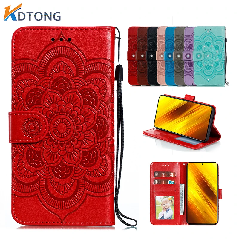 

Flower Embossed Leather Case For XiaoMi Mi NOTE 10 CC9 PRO POCO M2 X3 NFC M3 6X A2 A3 Lite Fashion With Card Pocket Phone Cases