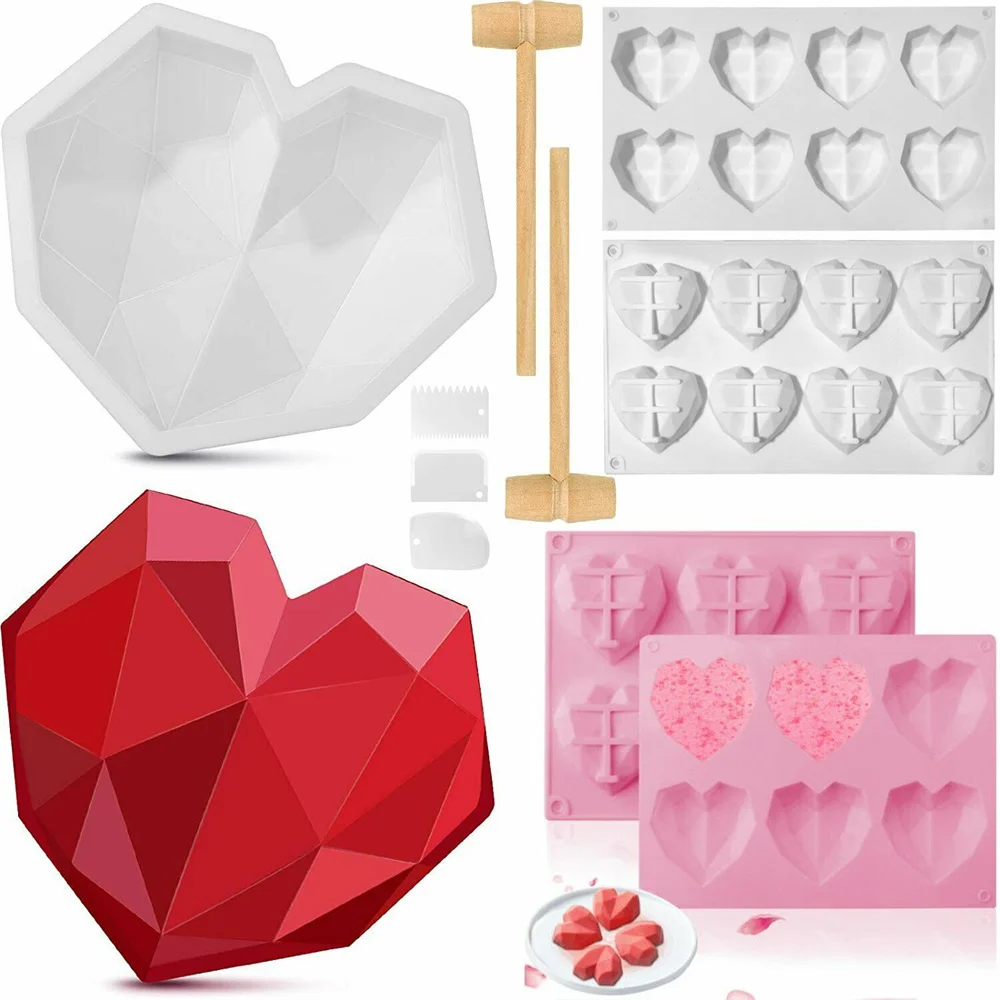 

1/6/8 Cavity 3D Diamond Love Heart Shape Mold Silicone Chocolate Cookie Muffin Baking Tool Sponge Mousse Dessert Cake Decorating