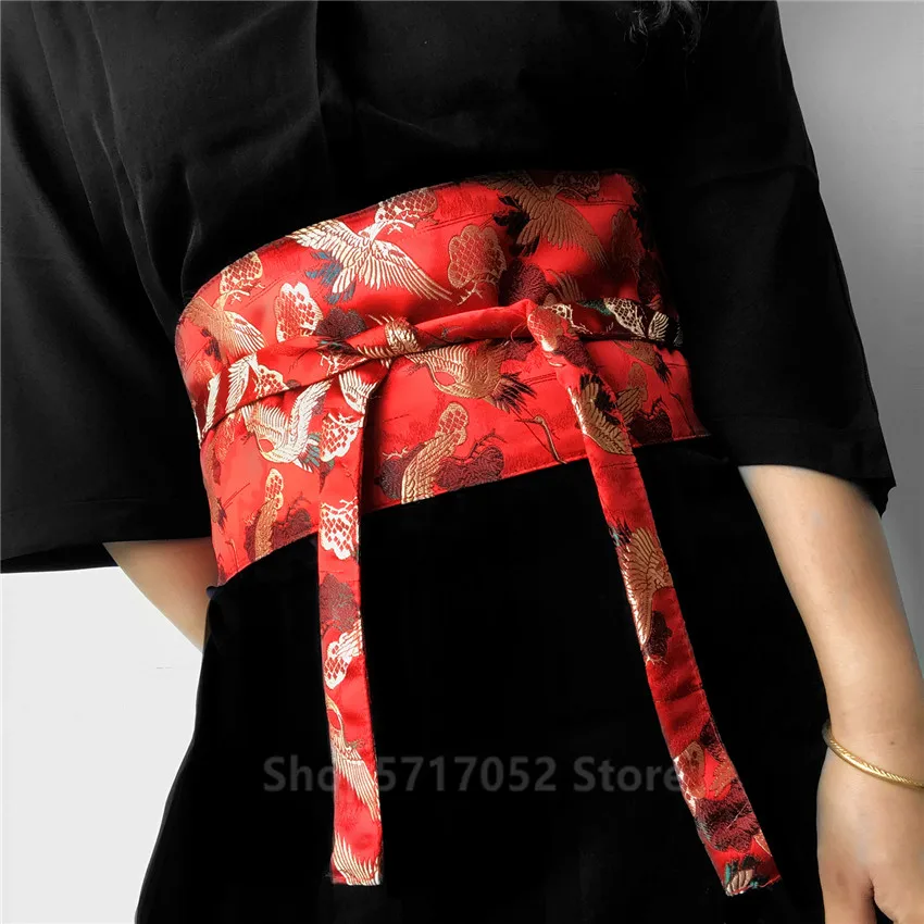 Japanese Embroidery Vintage Style Woman Kimono Belt Elastic Waist Cummerbunds Wide Yukata Dress Crane Floral Haori Men Obi | Тематическая