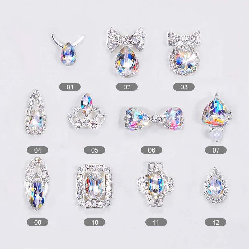 2 шт./компл. Стразы для ногтей смешанные размеры кристаллы Металлические