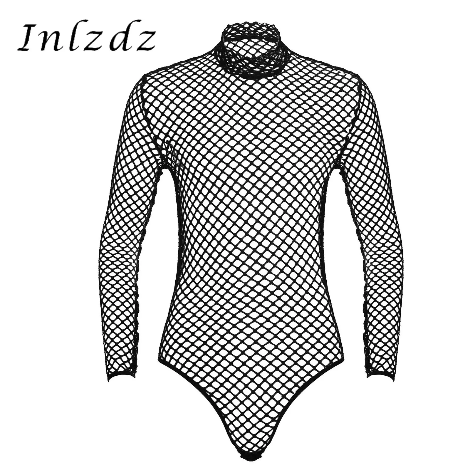 

Мужское сексуальное нижнее белье прозрачное Сетчатое боди с длинным рукавом, прозрачное ажурное трико, комбинезон для ночного клуба, шоу на...