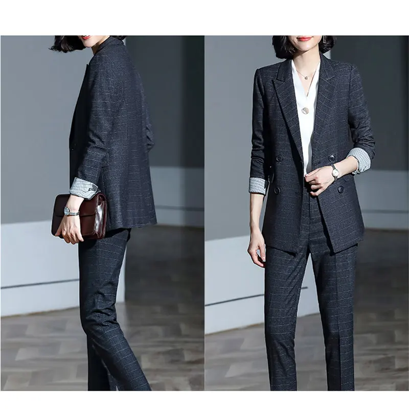 

HziriP New Office Lady Women Stylish 2020 Chic Plaid Blazers+Hot High Waist Elegance Slender Pants All Match 2 Piece Sets Suits