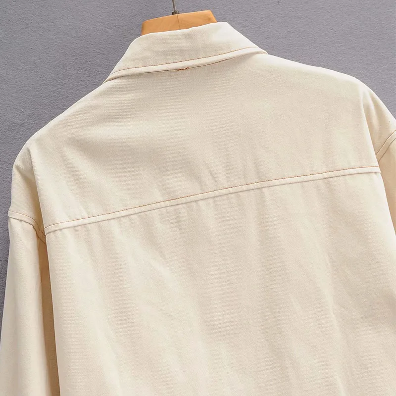 

Women's Light Khaki Retro Lapel Long Sleeve Jacket Loose Casual Jacket Chic Hong Kong Style Long Sleeve Loose Tops Female