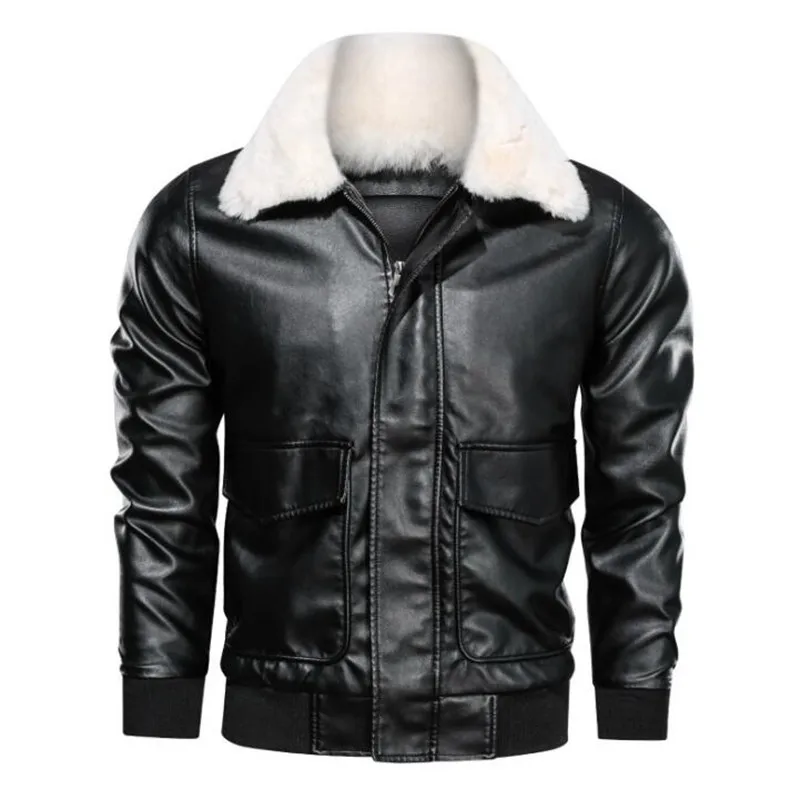 Мужская зимняя куртка из ПУ кожи со съемным шерстяным воротником | одежда