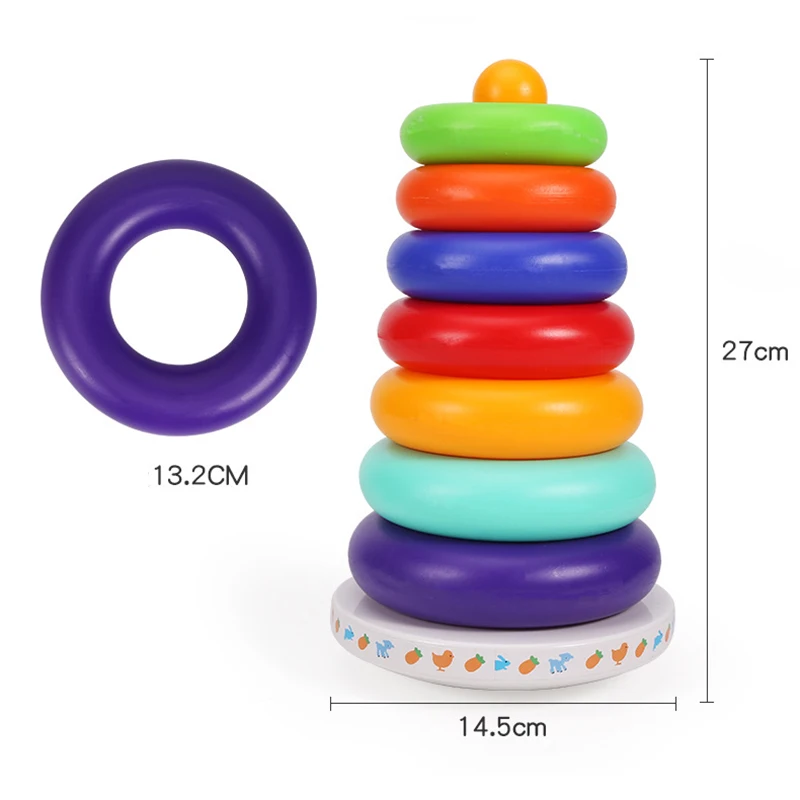 

Kids Montessori Wooden Rainbow Stacking Ring Tower Stapelring Blocks with Sound Early Educational Toys For Children Toddlers