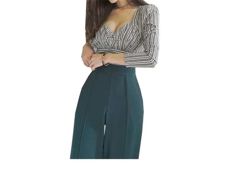 Укороченный топ с длинными рукавами высокая талия расклешенные брюки нижнего