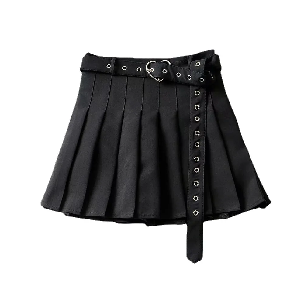 

Skirts Womens 2021 Wholesale 2021 Sweet Girl High Waist Pure Color A- line Pleated Loose Expansion Skirt Love Metal