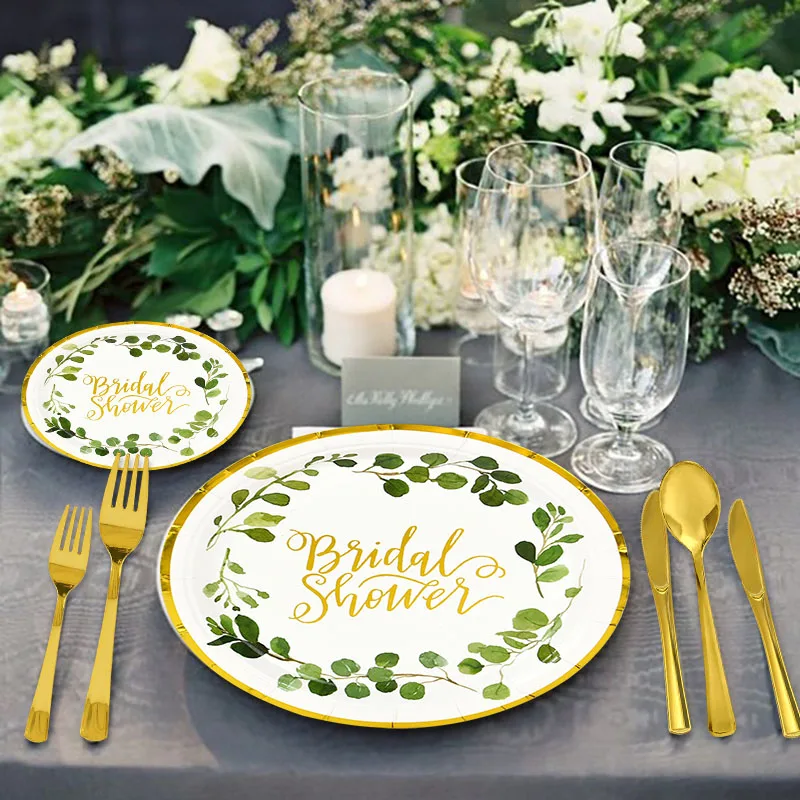 

16pcs/lot Bridal Shower Disposable Tableware Paper Plates Cups Plastic Cutlery Hen Night Bachelorette Party Supplies for Wedding