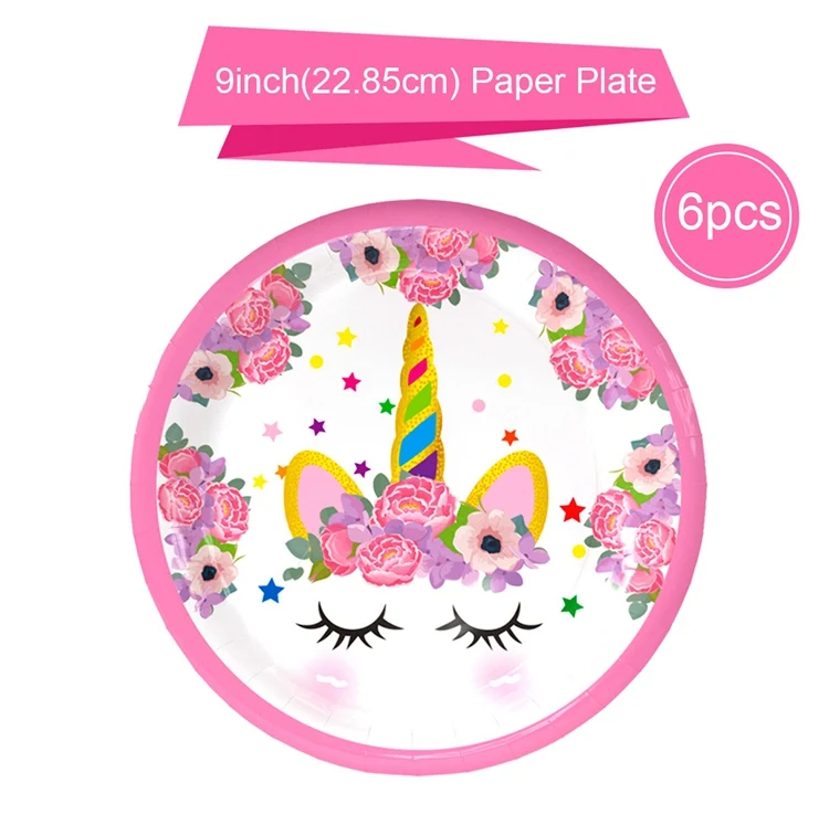 6pcs 9inch plate QIFU новая посуда с единорогом детская вечеринка дня рождения события одноразовые тарелки с единорогом салфетки чашки с единорогом принадлежности для дня рождения - Цвет: 6pcs 9inch plate