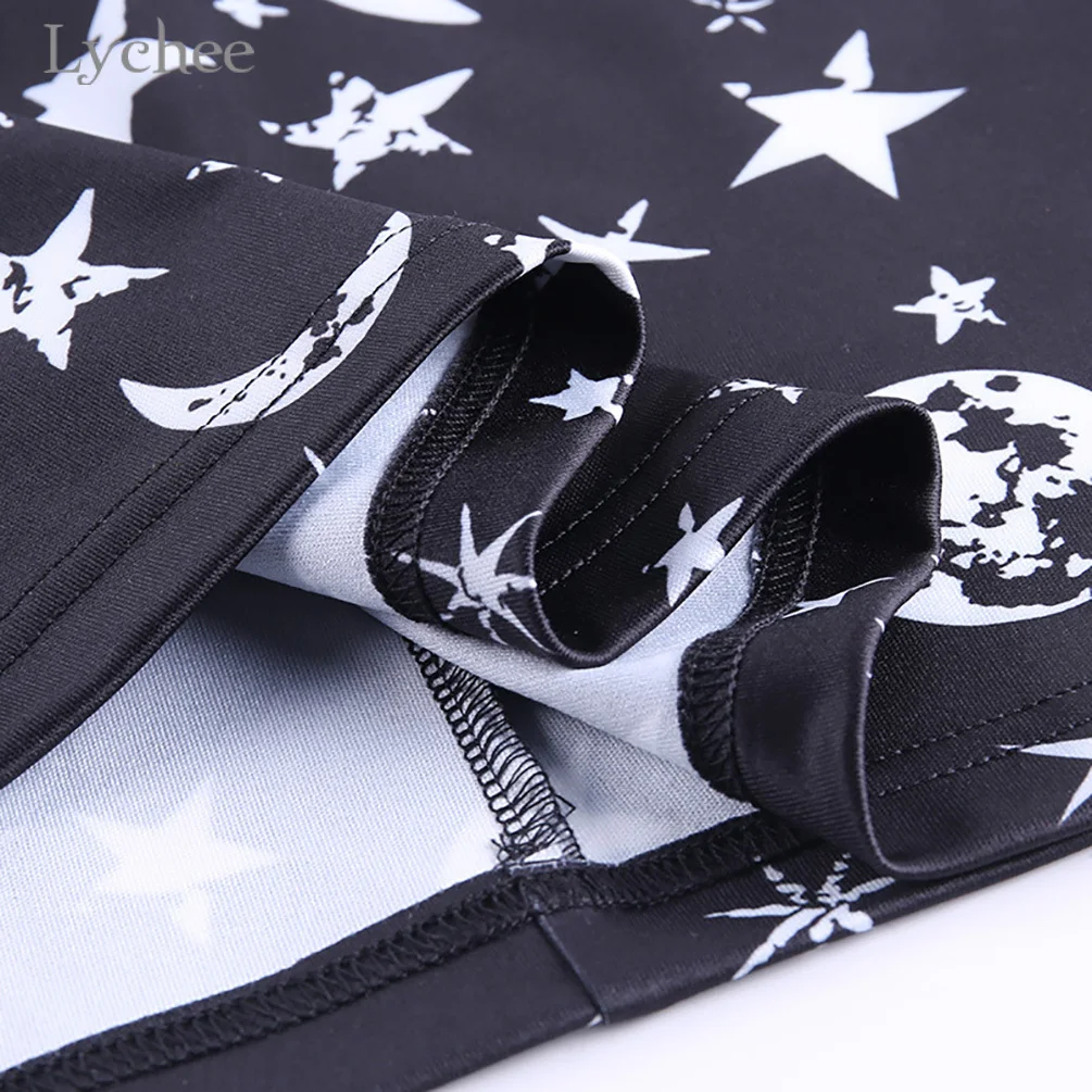 

Lychee Harajuku Moon Star Print Women Strap Dresses Sexy Black Mini Dress Sleeveless Spring Summer Female Dress
