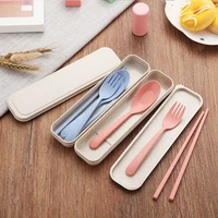 portable fork spoon chopsticks dinnerware set outdoor camping travel wheat straw cutlery set tableware set