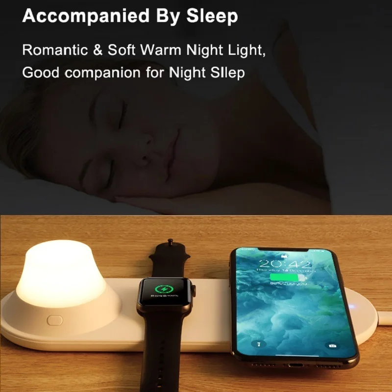 Беспроводное зарядное устройство 3 в 1 для Apple Watch мобильный телефон светодиодный