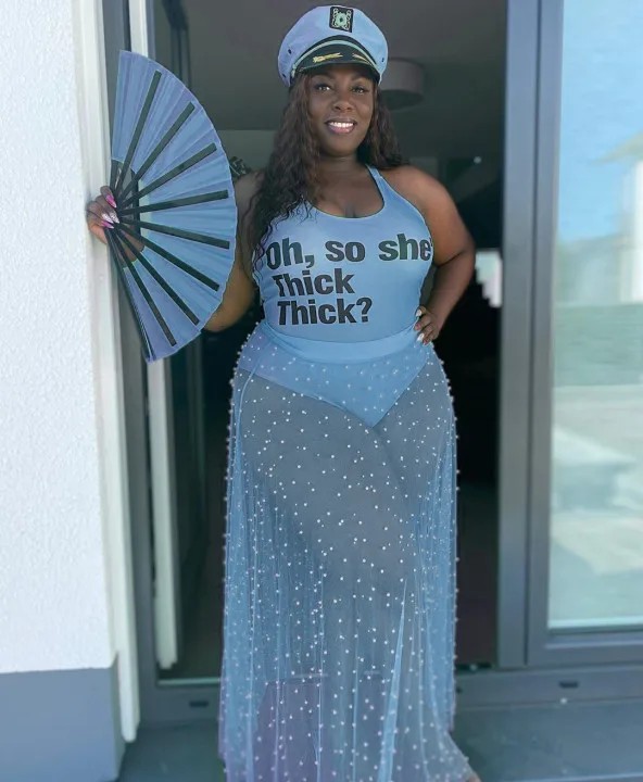 Ropa de discoteca Sexy para mujer, body sin mangas con cuello redondo + cintura alta, faldas de malla transparente con cuentas, falda de dos piezas, traje de talla grande 5XL