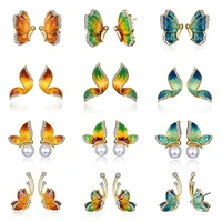 fashion colorful fairy butterfly earrings female mini cute three dimensional butterfly earrings party ladies accessories
