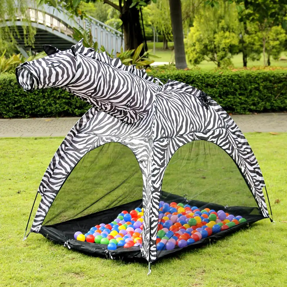 Портативный в форме зебры детская палатка с рисунком мультяшных животных для