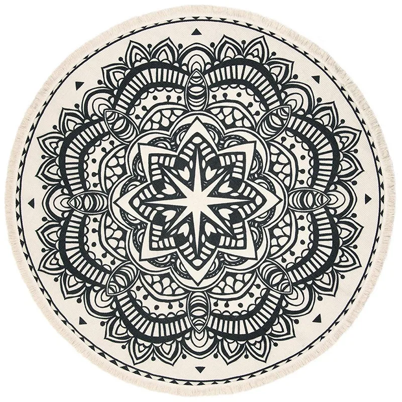

Round Cotton Rug, Woven Tassel Pillow Rug, Decorative Area Rug, Suitable for Living Room, Bedroom, Kitchen, Bathroom