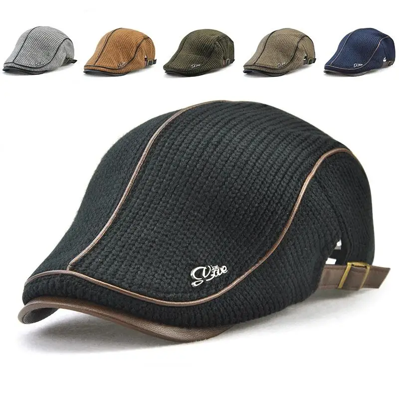 Вязаная кепка для мужчин среднего возраста теплый берет Повседневная утепленная