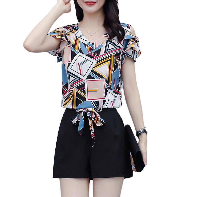 Летний комплект из двух предметов женский наряд шифона размера плюс Модный 2