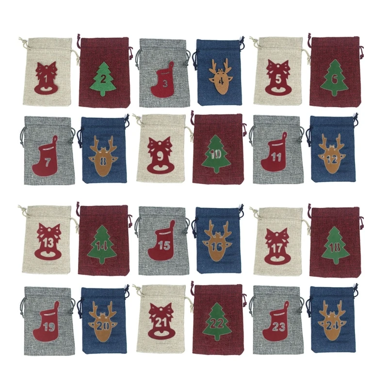 

Christmas Set Burlap Bag 1-24 Christmas Calendar Countdown Hanging Bag Packaging Gift Bag Set Christmas Gift for Women T84A