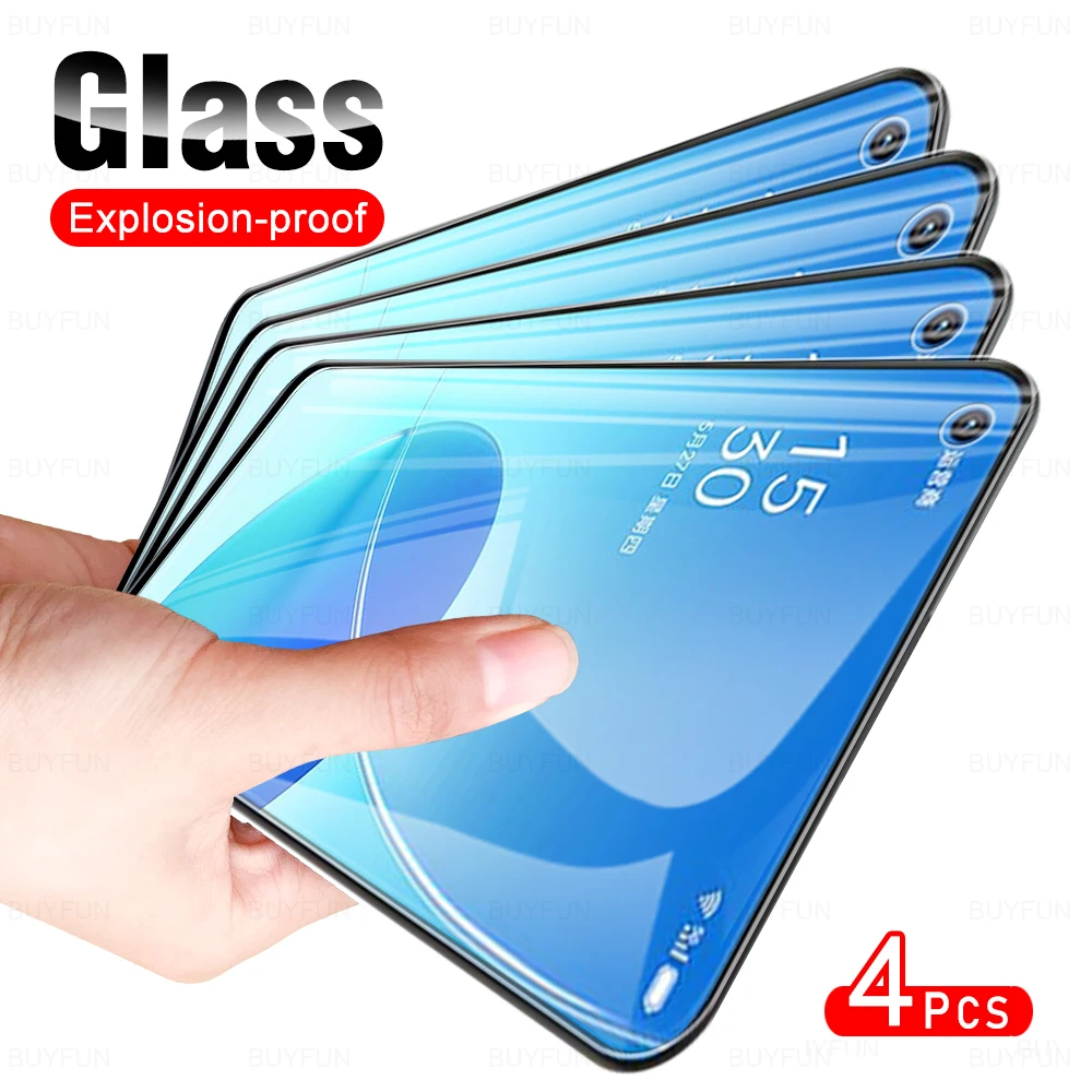 

4Pcs Full Cover Protective Glass For OPPO Reno6 5G Phone Tempered Glass Screen Protector Film For O PPO Reno 6 2021 PEQM00 6.43"