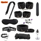 Набор секс-игрушек для взрослых, БДСМ-товары, нейлоновые плюшевые наручники, плетка, кляп, металлическая Анальная пробка, вибратор секс-шоп игрушки для взрослых 18