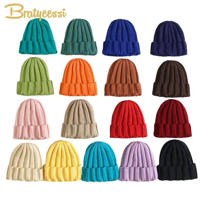 

17 Colors Winter Kids Hat Candy Cotton Knitted Bonnet Baby Beanie Kids Cap Elastic Children Girls Boys Hats