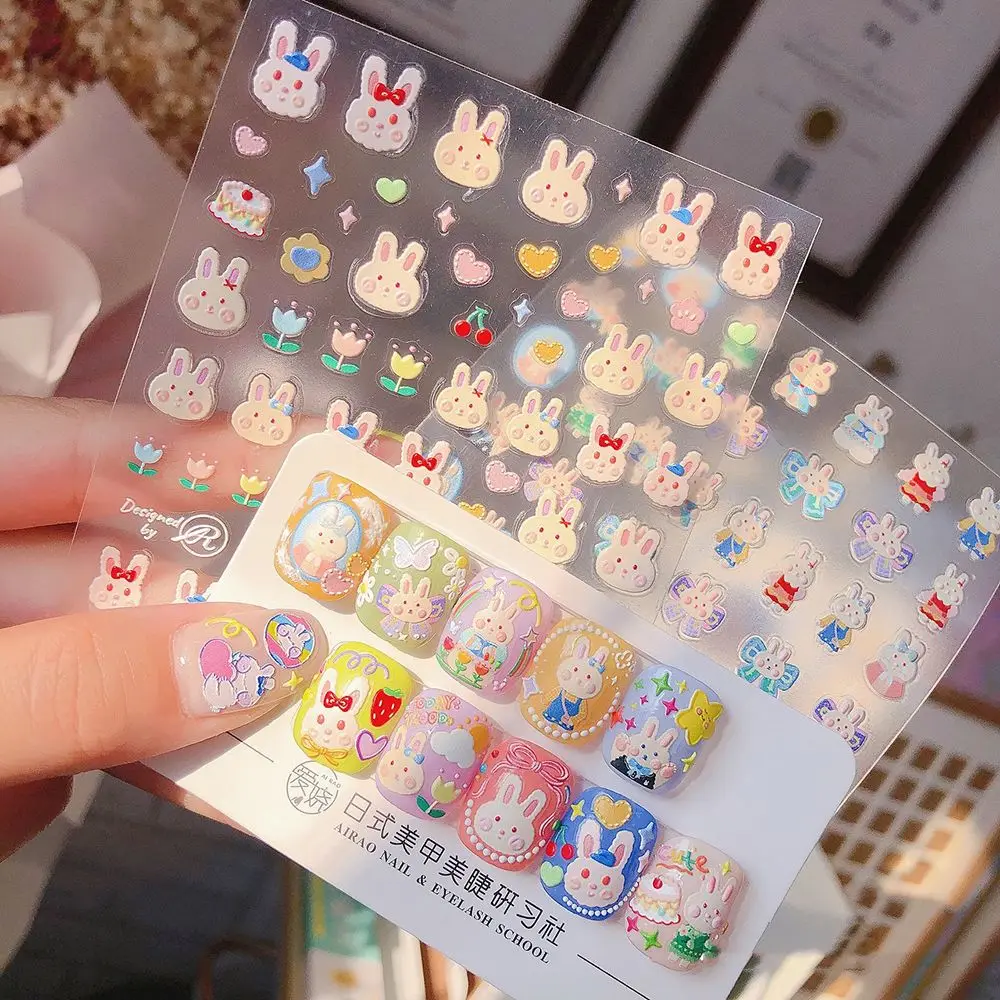 

5D рельефная наклейка для дизайна ногтей, японская клейкая наклейка для ногтей, розовый кролик, милая фотография, декоративная наклейка для ...