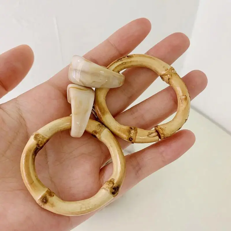 

Handmade Natural Bamboo Wood Round Circle Dangle Hoop Earrings Fashion Jewelry