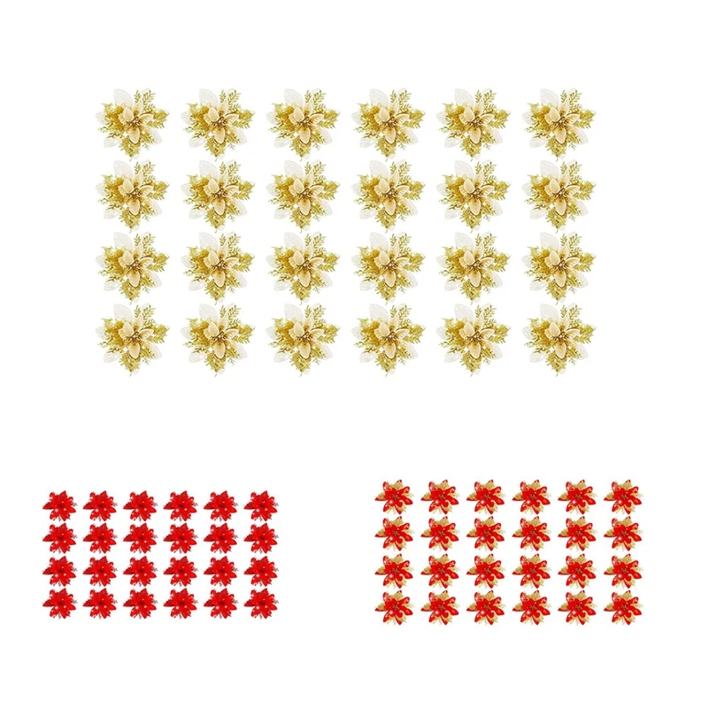 

24 Pcs Christmas Artificial Glitter Flowers Christmas Tree Decoration for Wedding Party Decoration DIY Garland