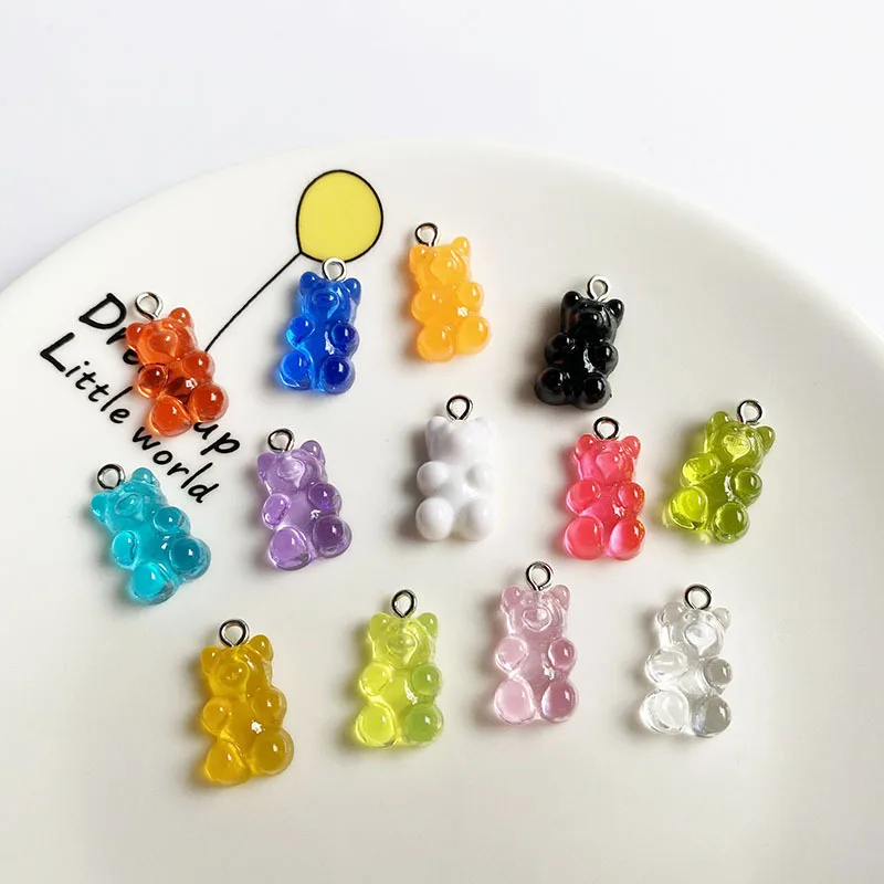 

Mixed 20pcs Candy Color Resin Flat Bear Single Clasp Charms DIY Neacklace Earrings Keychain Jewelry Making Accessories Material