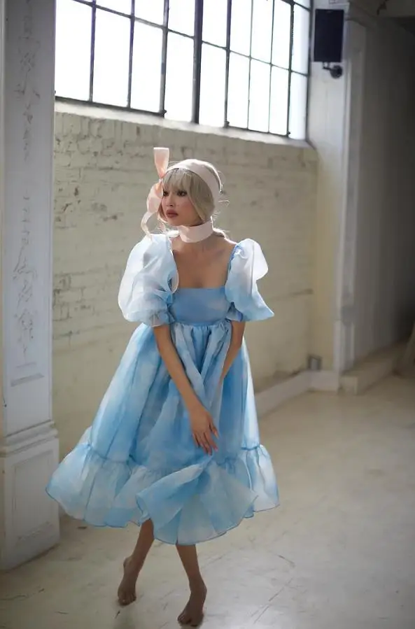 Kawaii летнее ТРАПЕЦИЕВИДНОЕ Тюлевое платье для девушек элегантное принцессы с