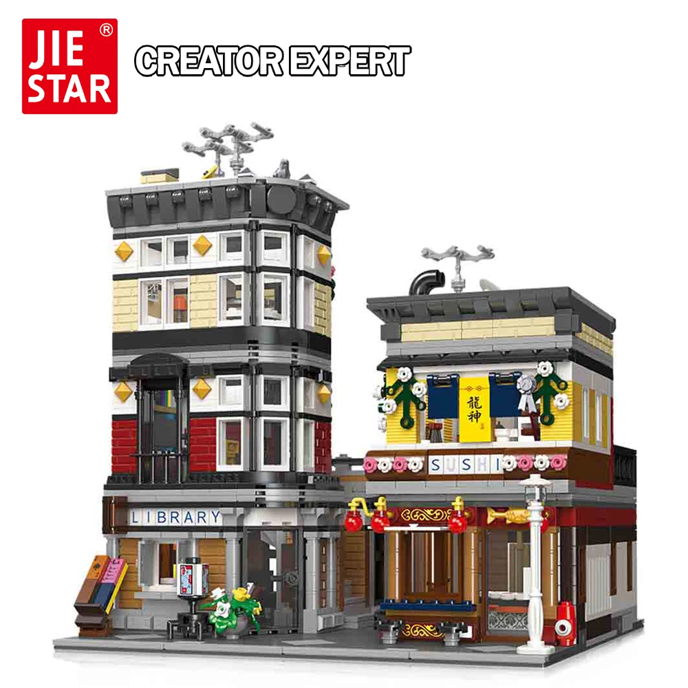 

JIESTAR Creatoring Expert Street View Sushi Store 89127 Moc Bricks Modular House Model Building Blocks Toys Downtown Diner