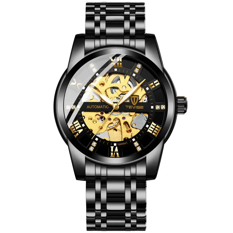 Tevise Brand Watch Men Automatic Mechanical Gold Skeleton Vintage Man Mens Top Luxury Clock Relojes 9005 | Наручные часы
