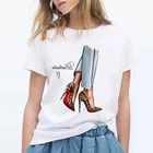 Футболка женская оверсайз, модная рубашка с принтом туфель на высоком каблуке, уличная одежда с коротким рукавом, одежда на лето