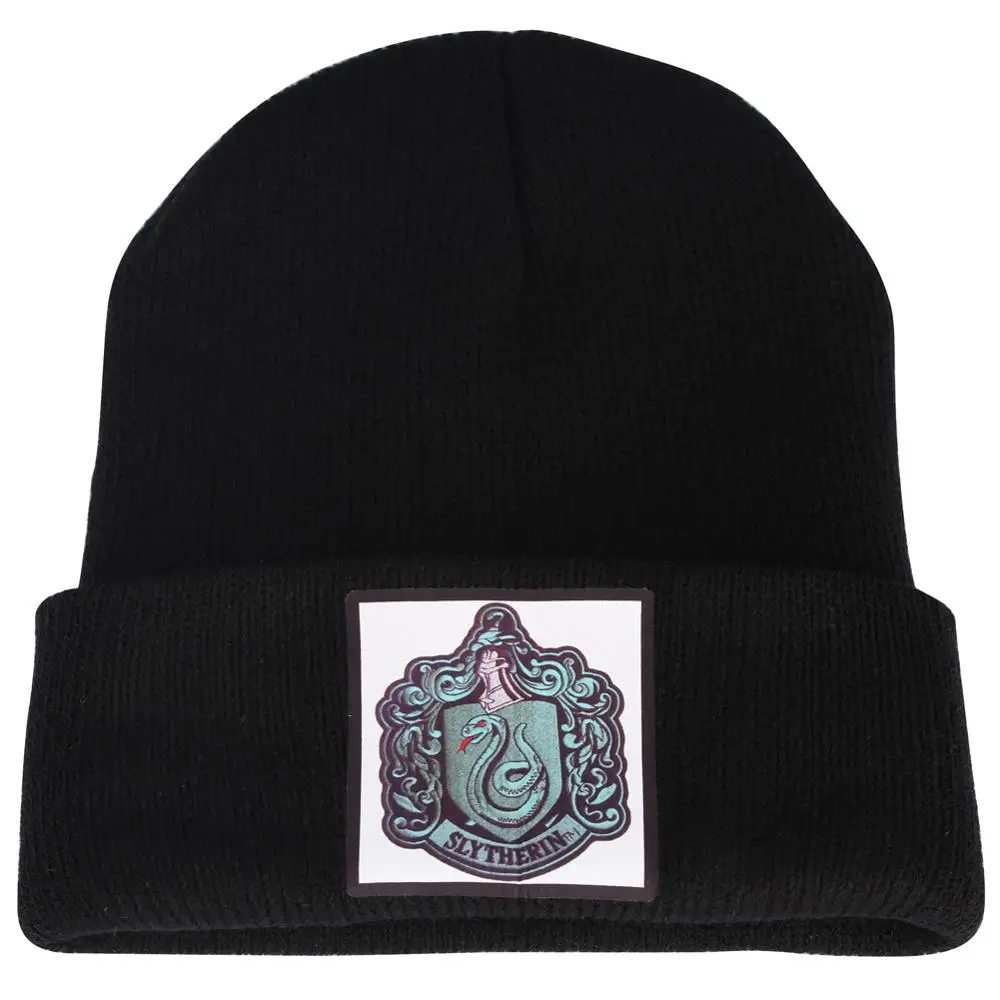 Мужская вязаная шапка Волшебная фантазия Слизерин черная короткие черные шапки
