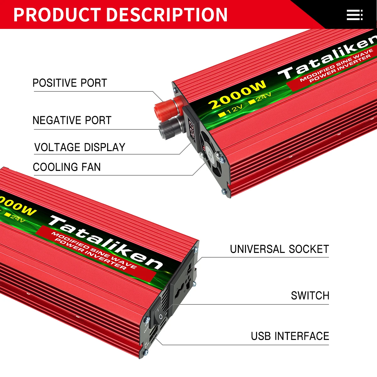 $166.00 Inverter 12v 220v 600w 2000w 2000w 2600w with voltage display for household trams