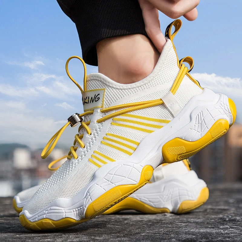 2019 New Fashion Thick-soled Increased Men Shoes Fly-woven Air-permeable Mesh Covered Coconut Men's Sports Sneakers | Обувь