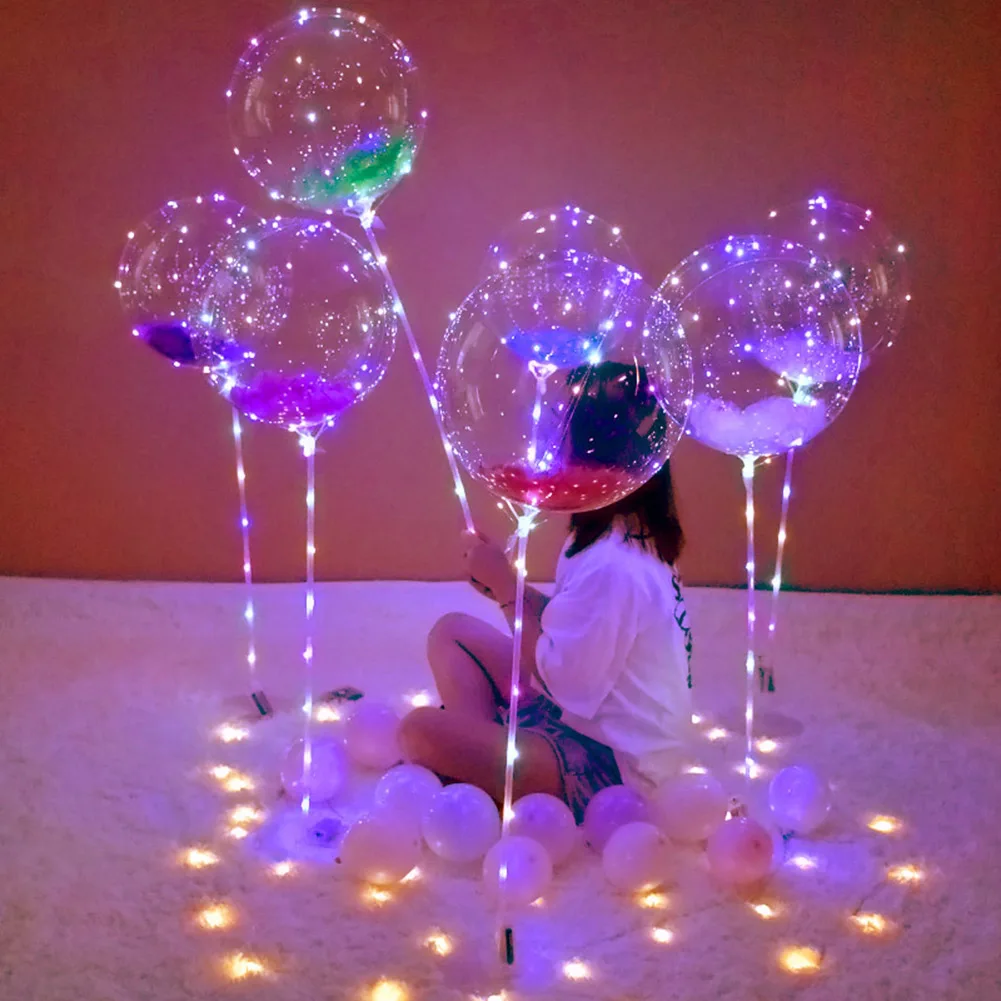 

Handle LED Light Up BoBo Balloons with Stick Festival Party Luminous Clear Bobo Balloons For Festival Wedding Christmas Decor