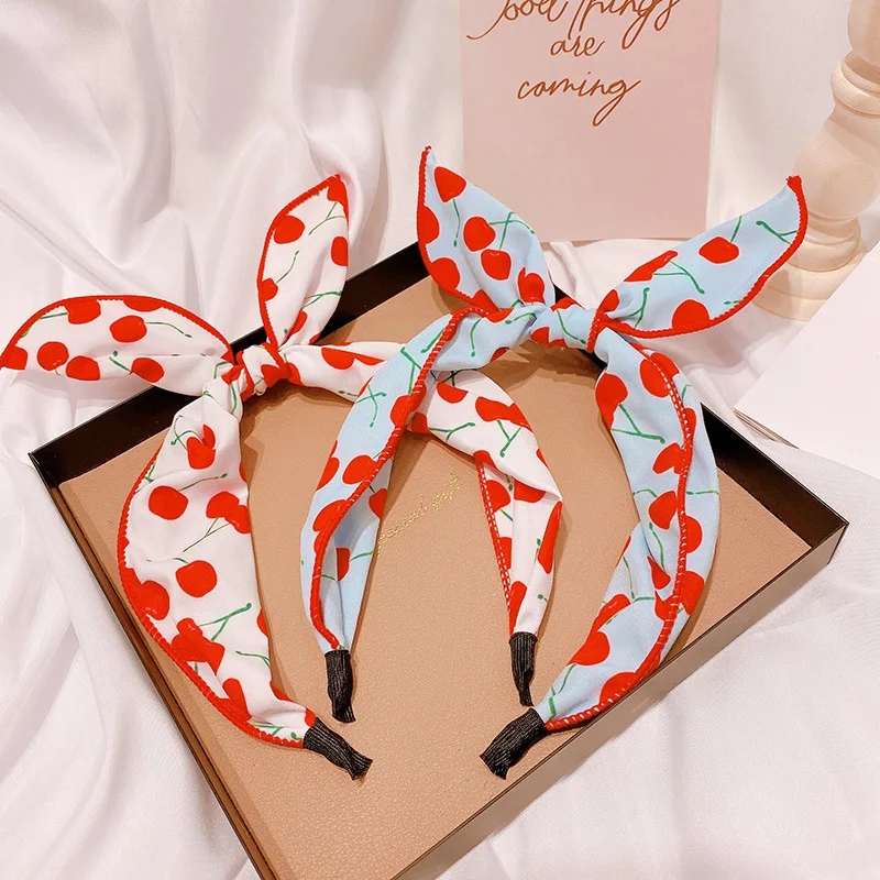 Повязка для волос с принтом вишни детский головной убор кроличьими ушками