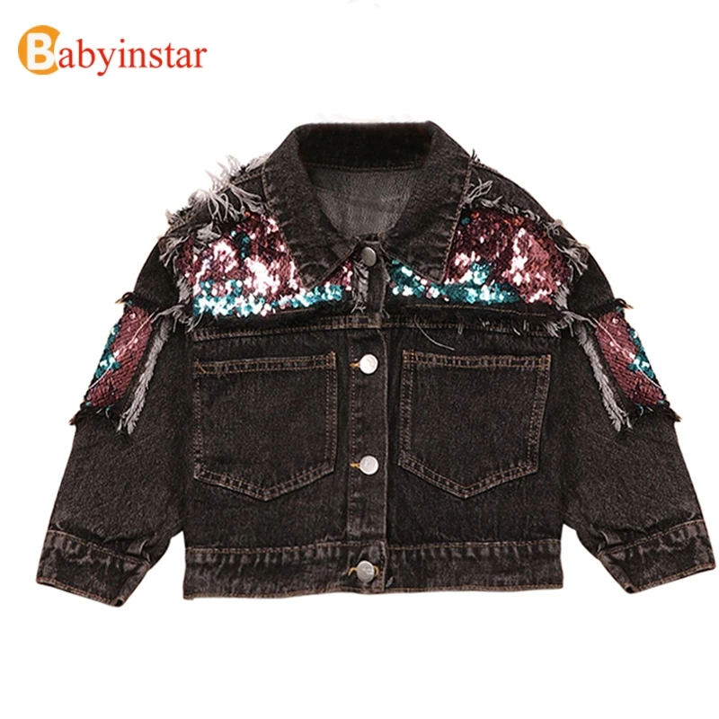 Babyinstar Spring Kids Coats For Girls Children Clothing Sequins Deign Jacket Baby Girls Clothes Boys Denim Jacket Outwear
