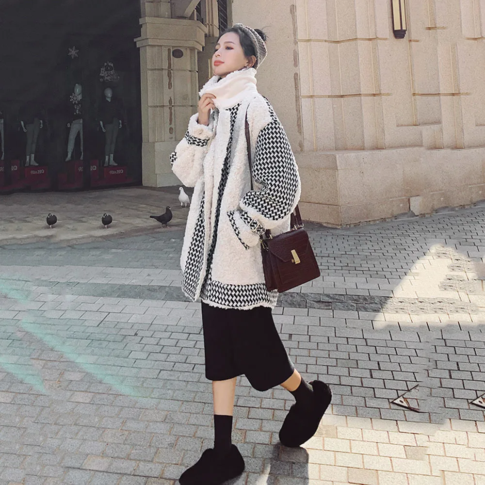 Модная уличная одежда из овечьей шерсти с рисунком гусиная лапка новинка зимы 2021