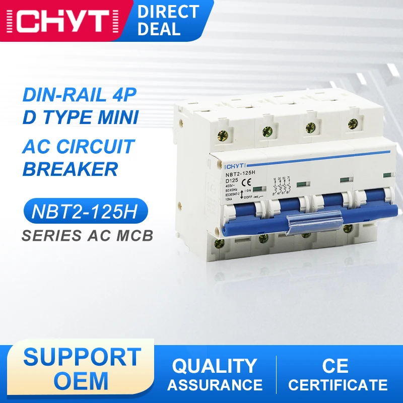 ICHYTI NBT2-125H 4P 80A 100A 125A 400VAC MCB Circuit Breaker Miniature Main Switch D Curve Mater Switch