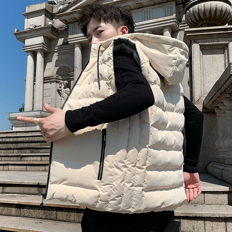 Жилет мужской размера плюс теплая безрукавка повседневная жилетка с капюшоном