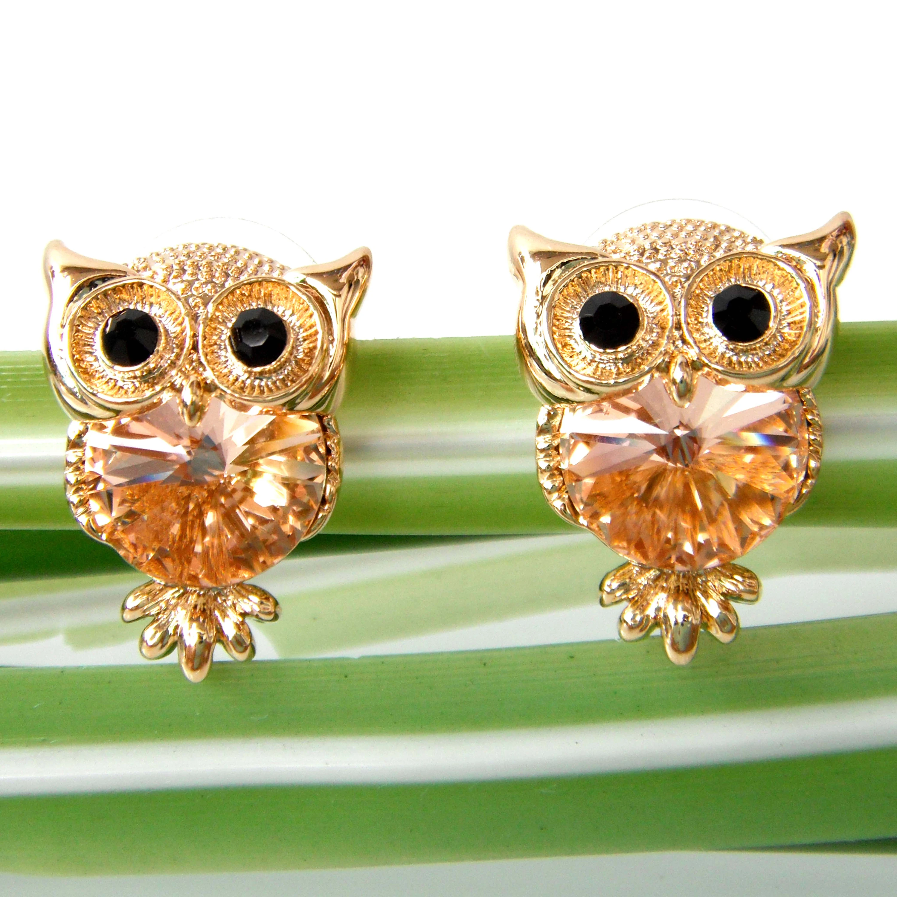 Navachi Сова Птица Кристалл Кубический цирконий желтый GP серьги гвоздики